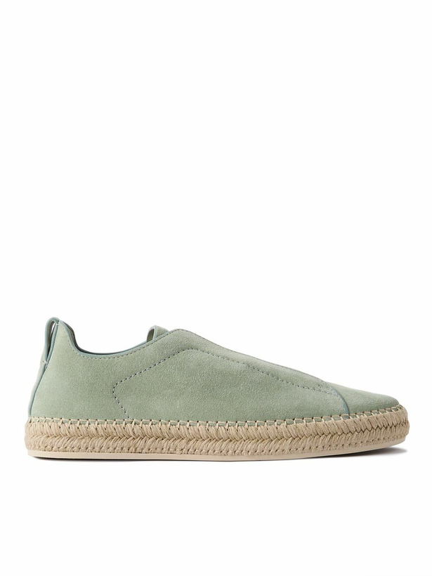 Photo: Zegna - Triple Stitch™ Leather-Trimmed Suede Slip-On Sneakers - Green