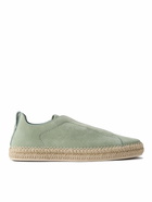 Zegna - Triple Stitch™ Leather-Trimmed Suede Slip-On Sneakers - Green