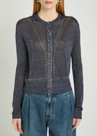 Rabanne Embellished Metallic-knit Cardigan Navy