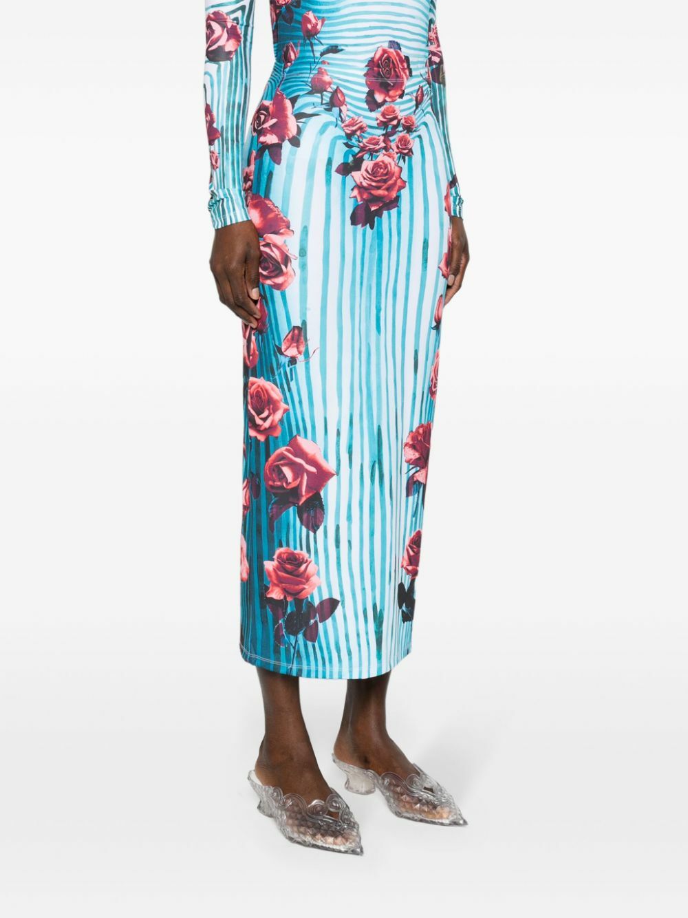 Jean Paul Gaultier Blue Morphing Rose-Print Pencil Skirt Jean Paul