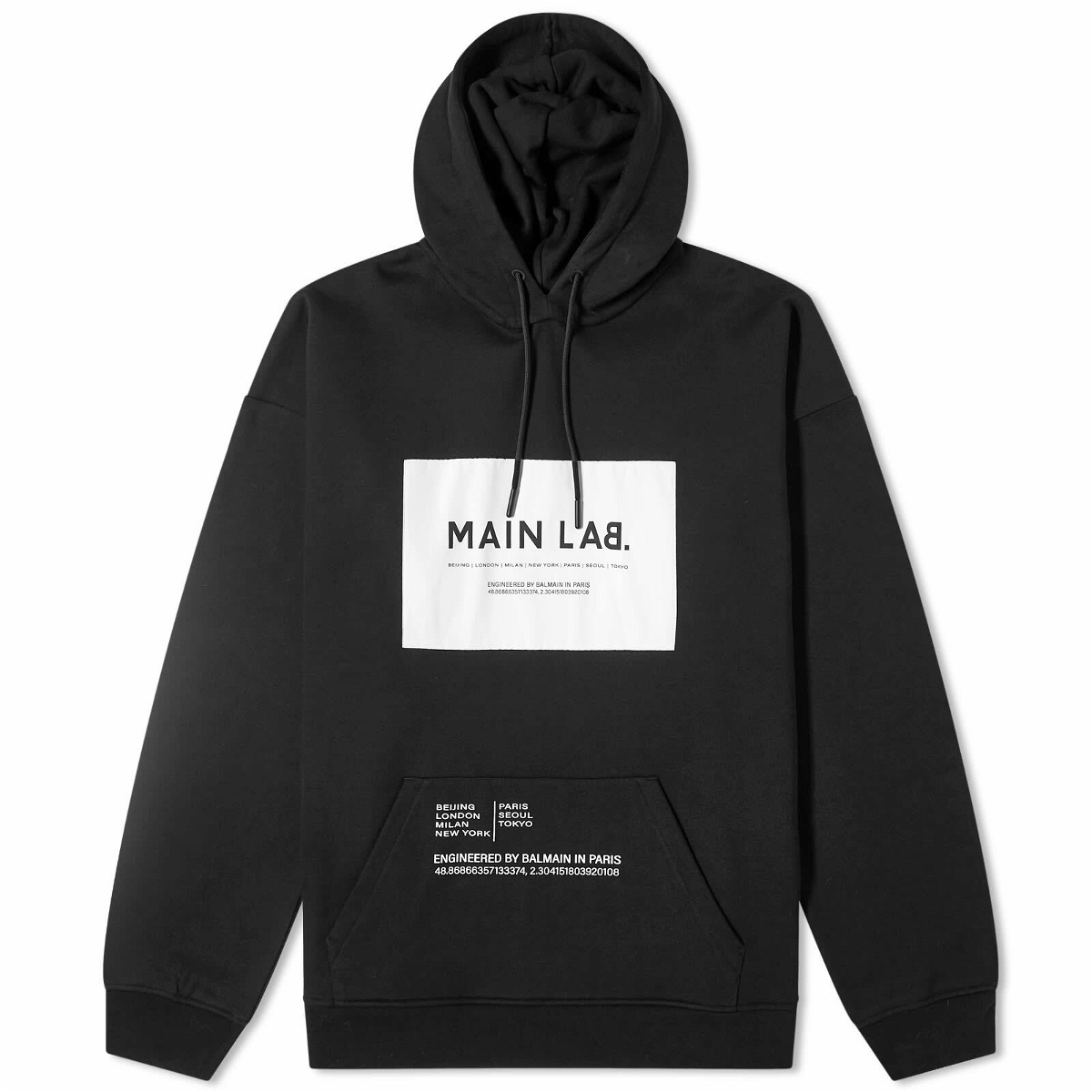 Photo: Balmain Men's Main Lab Logo Hoodie in Black/White