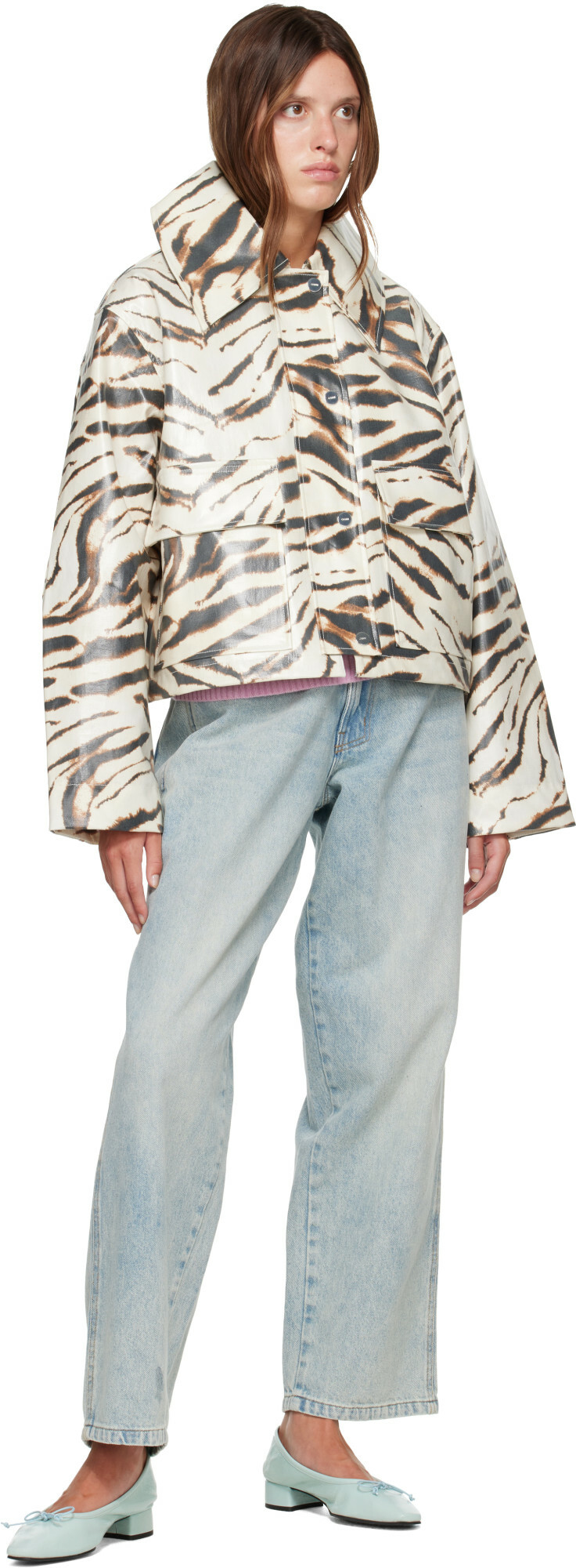 GANNI Beige Laminated Zebra Jacket