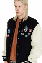 Diesel Wool and leather bomber jacket with patches - Leather jackets Mens in Multicolor