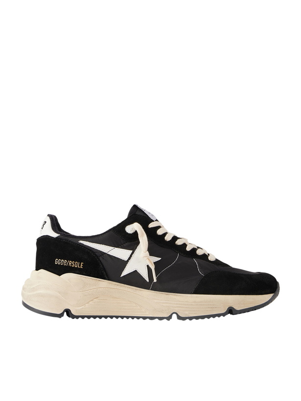 Photo: Golden Goose - Running Sole Leather-Trimmed Suede and Shell Sneakers - Black