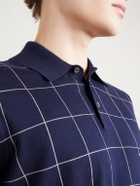 Dunhill - Checked Cotton and Mulberry Silk-Blend Jacquard Polo Shirt - Blue