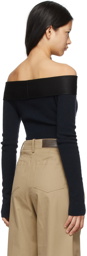 Victoria Beckham Navy Bardot Long Sleeve T-Shirt