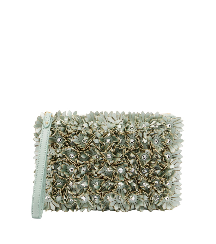 Photo: Valentino Garavani Small floral-appliqué leather pouch