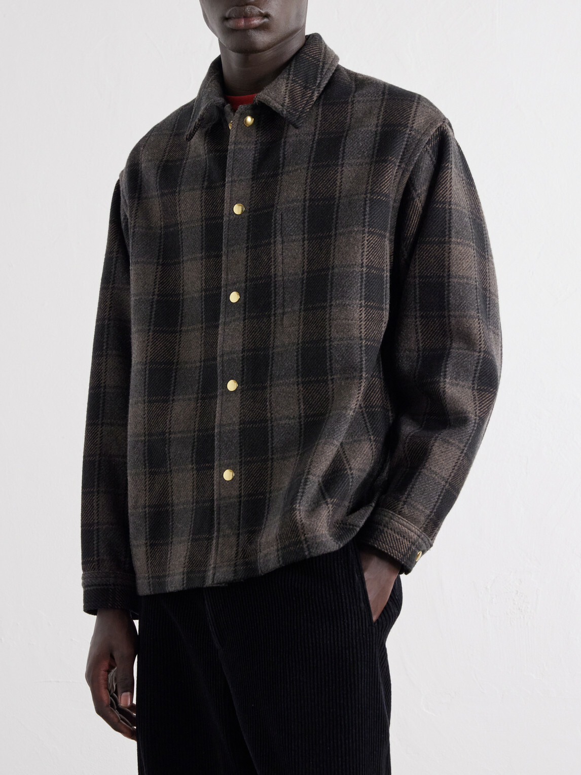 A.PRESSE - Checked Wool and Cashmere-Blend Flannel Overshirt - Green