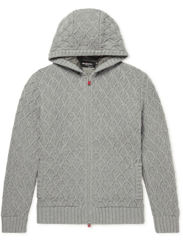 Photo: Kiton - Cable-Knit Cashmere Zip-Up Hoodie - Gray