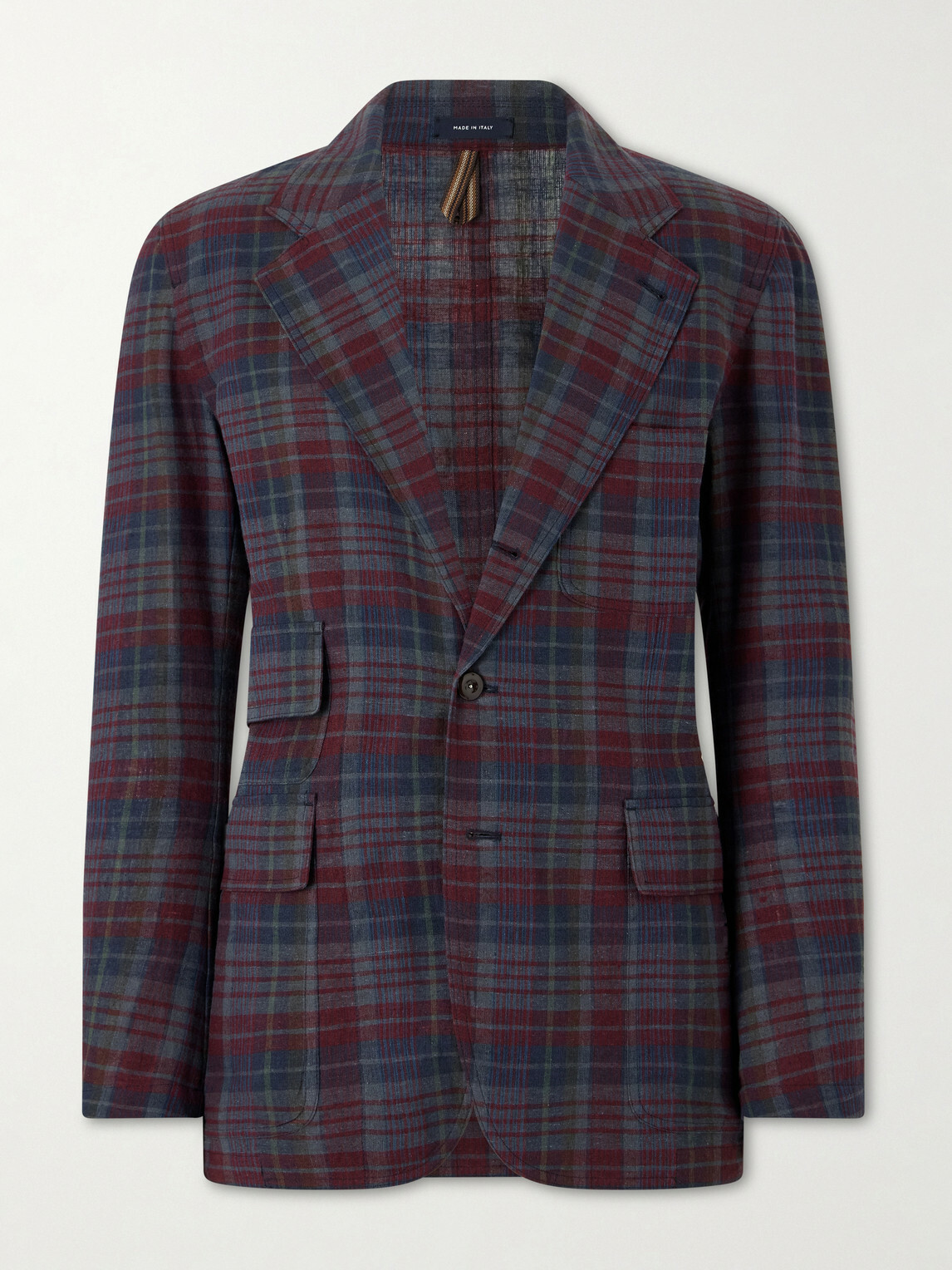 Drake's - Madras Games Checked Linen-Blend Blazer - Blue