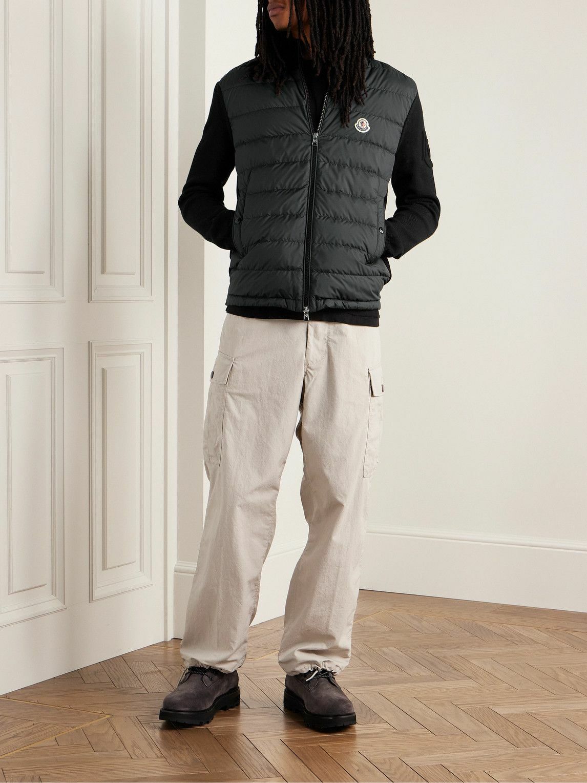Moncler - Panelled Cotton and Quilted Shell Down Zip-Up Moncler - Panelled Cotton and Quilted Shell Down Zip-Up