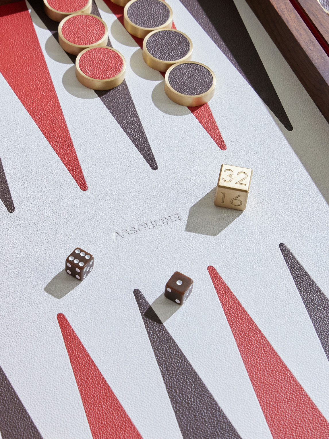 Assouline - Pebble-Grain Leather, Brass and Wood Backgammon Set - Red