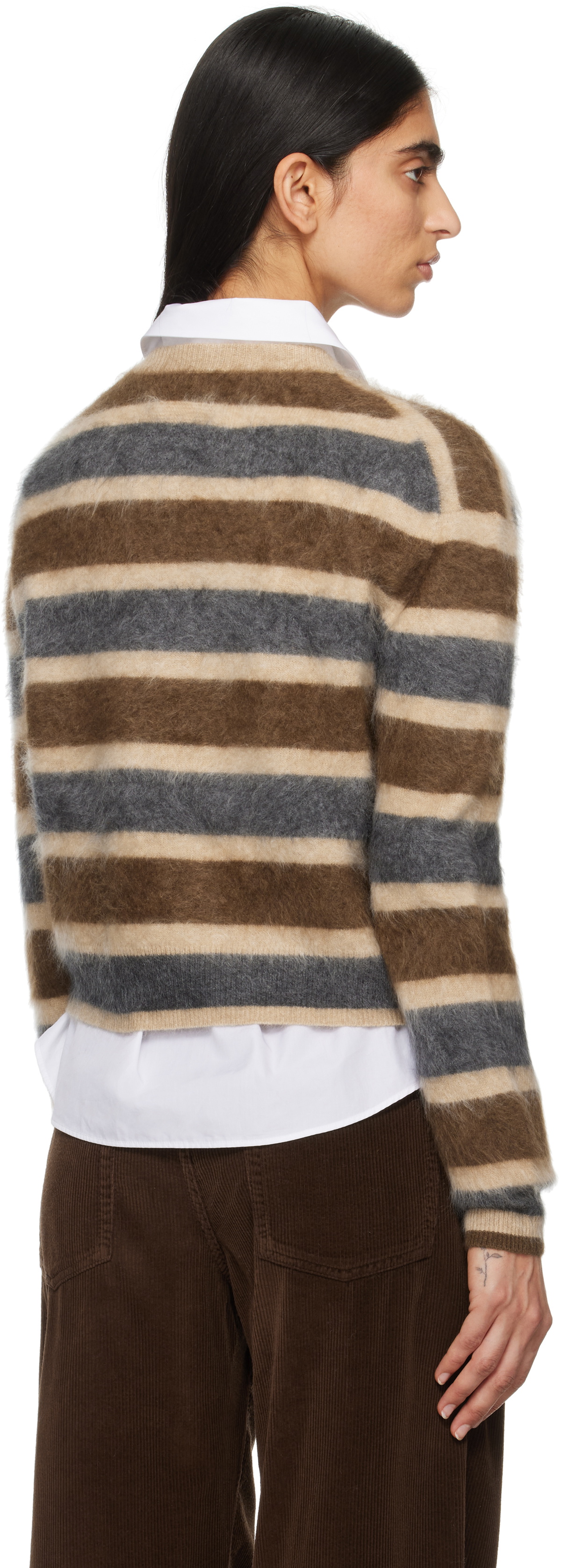 Guest in Residence Brown & Gray Grizzly Stripe Crew Sweater
