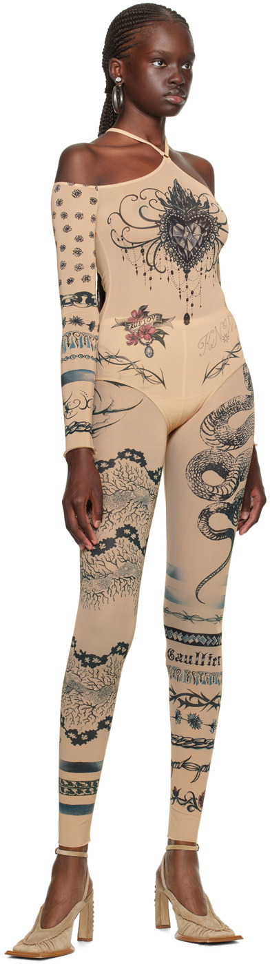 x KNWLS printed mesh leggings in multicoloured - Jean Paul Gaultier