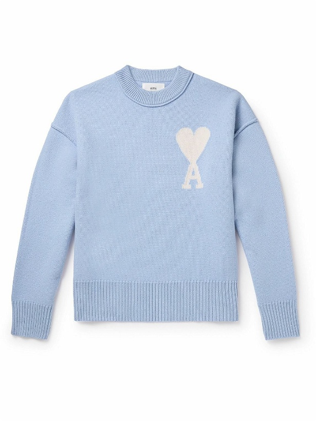 Photo: AMI PARIS - Logo-Intarsia Virgin Wool Sweater - Blue