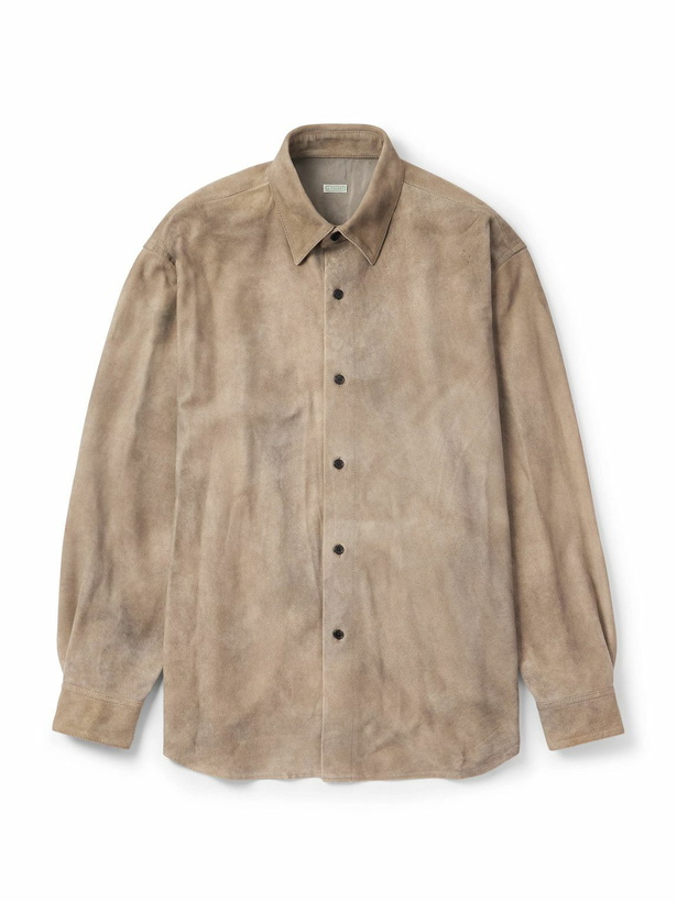 Photo: A.PRESSE - Distressed Suede Shirt Jacket - Gray