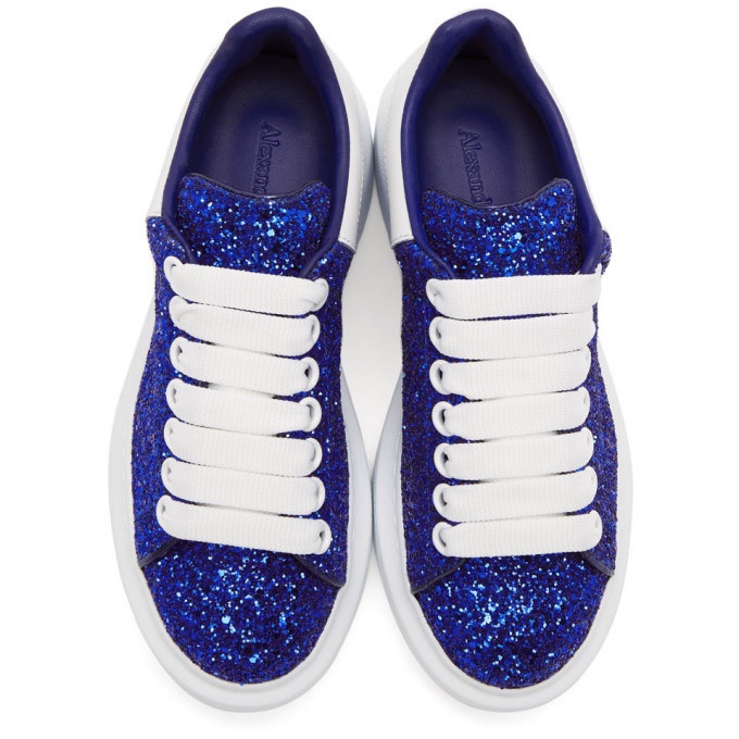Alexander McQueen Glitter & Metallic Leather Platform Sneakers in Blue