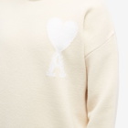 AMI Men's Tonal Large A Heart Crew Knit in Vanilla/White