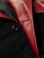 Nicholas Daley - Clinton Fringed Leather-Trimmed Cotton-Corduroy Coat - Black