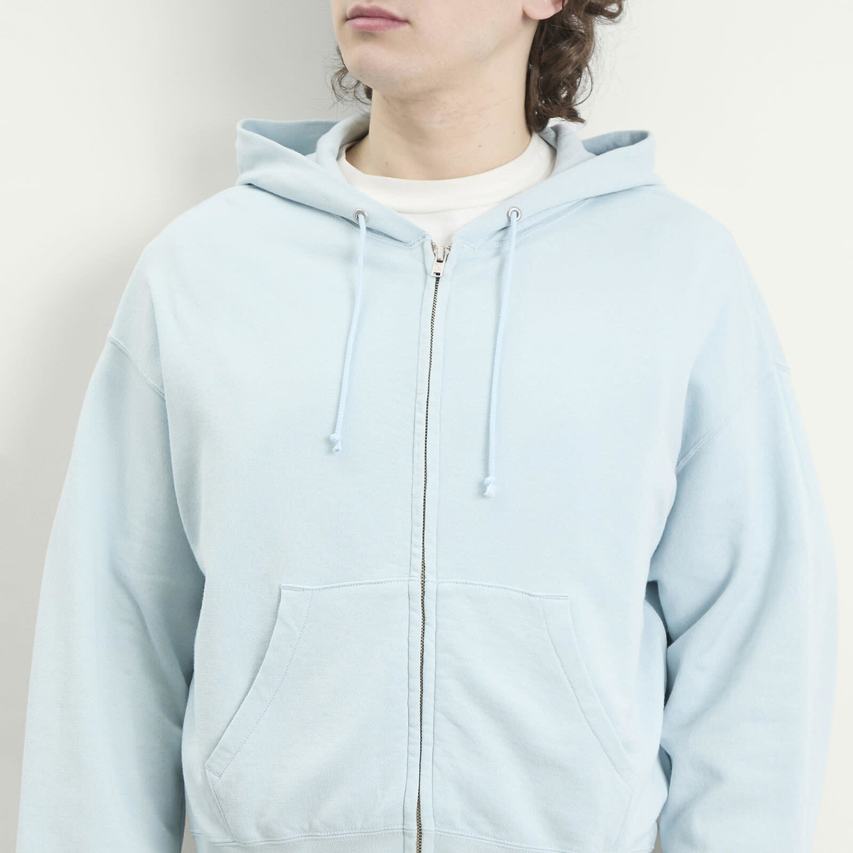 Auralee Men's High Twist Zip Hoodie in Pale Blue
