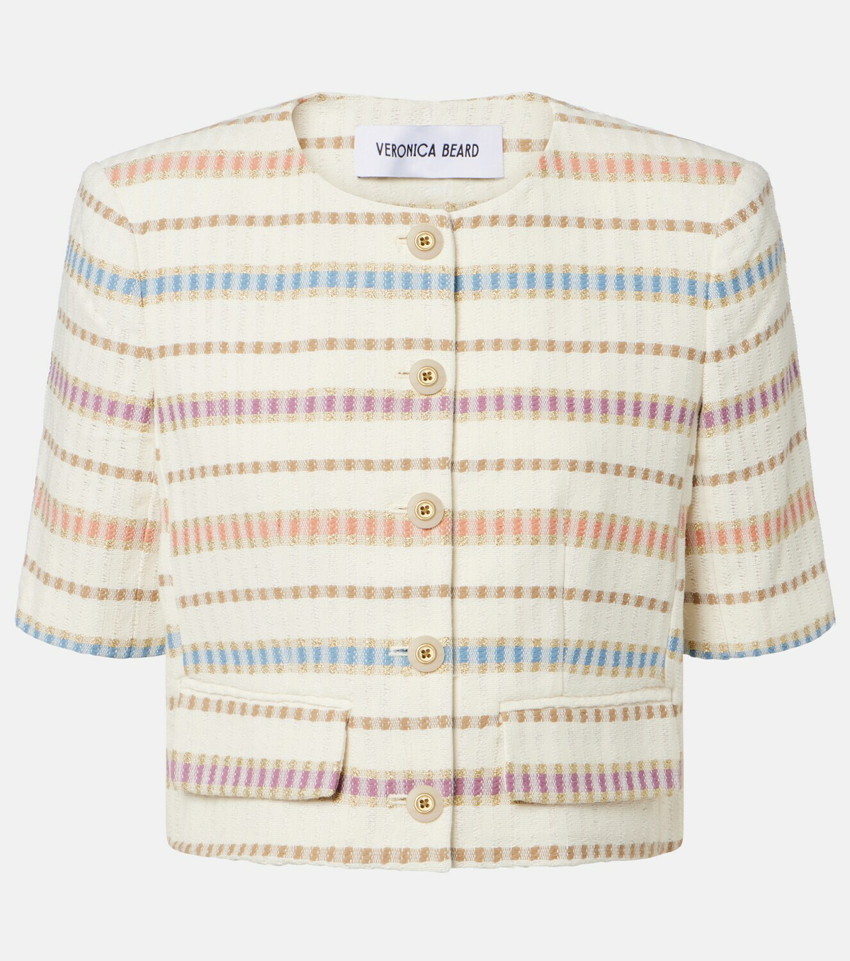 Veronica Beard Orville striped cropped cotton-blend jacket