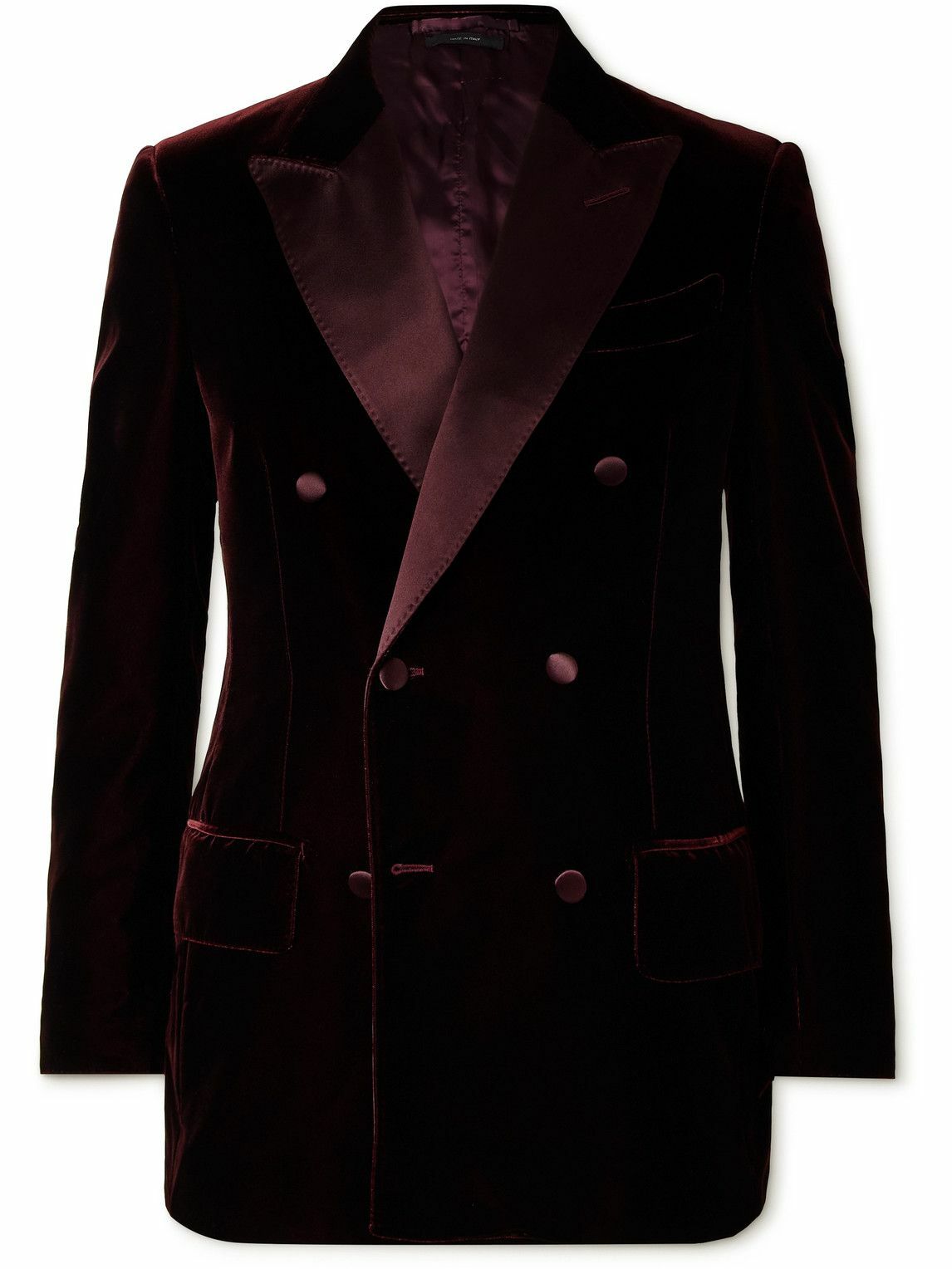 TOM FORD - Dyllan Double-Breasted Satin-Trimmed Velvet Tuxedo Jacket - Burgundy
