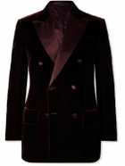TOM FORD - Dyllan Double-Breasted Satin-Trimmed Velvet Tuxedo Jacket - Burgundy