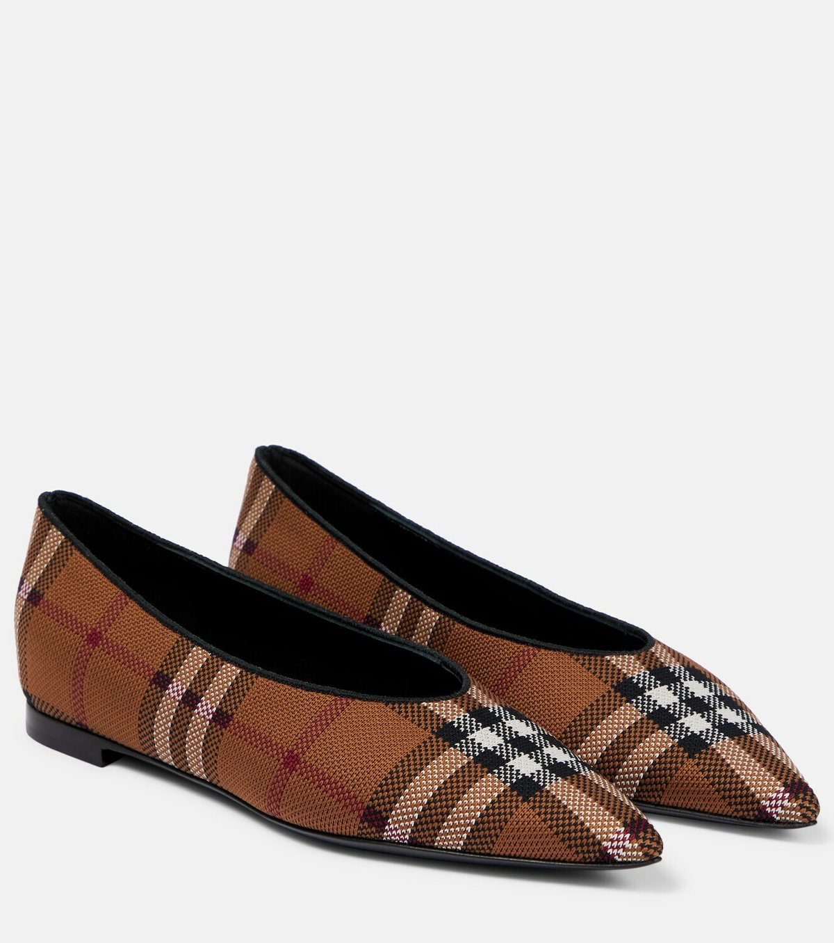 NEW Burberry Vintage Leather Flats BURBERRY Leather-trimmed checked canvas ballet flats | NET-A  main image 3