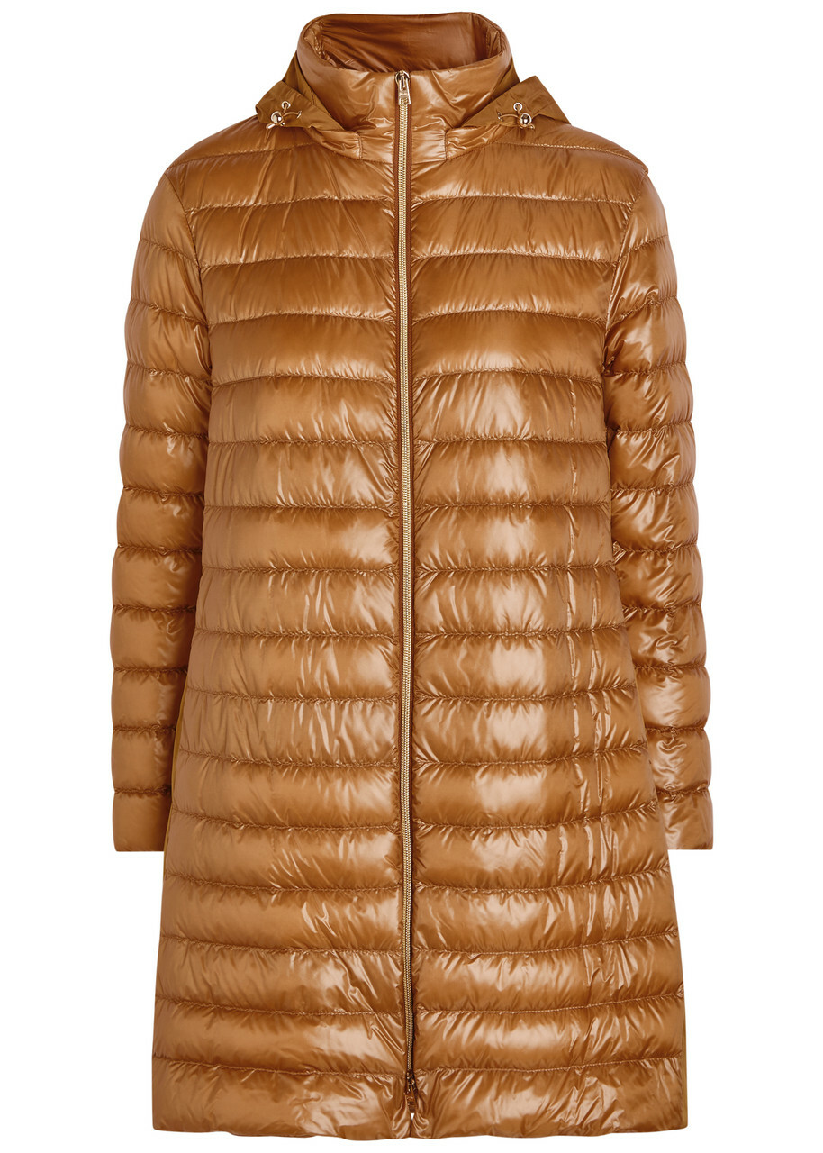 Herno Panelled Padded Hooded Shell Jacket Camel
