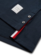 THOM BROWNE - Slim-Fit Grosgrain-Trimmed Cotton-Jersey T-Shirt - Blue