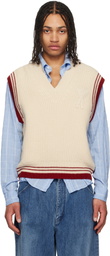 AMI Paris Beige Wool Ribbed V Neck Vest
