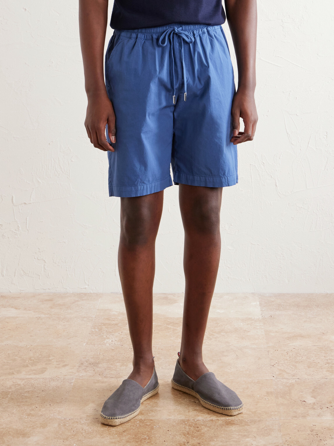 FEDELI - Alfa Straight-Leg Cotton-Blend Drawstring Shorts - Blue