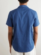 La Paz - Panama Convertible-Collar Striped Textured-Cotton Shirt - Blue