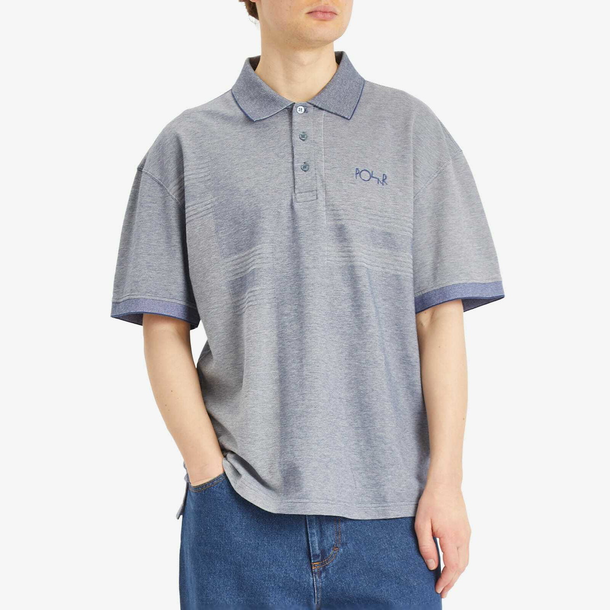 Polar Skate Co. Men's Pique Surf Polo Shirt in Heather Blue