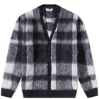 Maison Kitsuné Men's Brushed Mohair Check Cardigan in Black/White Check