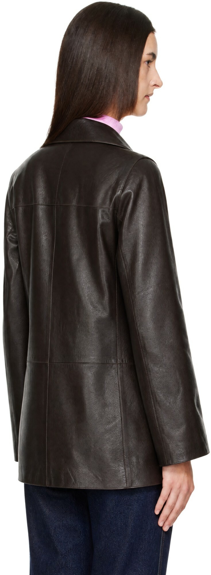 Loulou de Saison Brown NARI Straight Leather Jacket