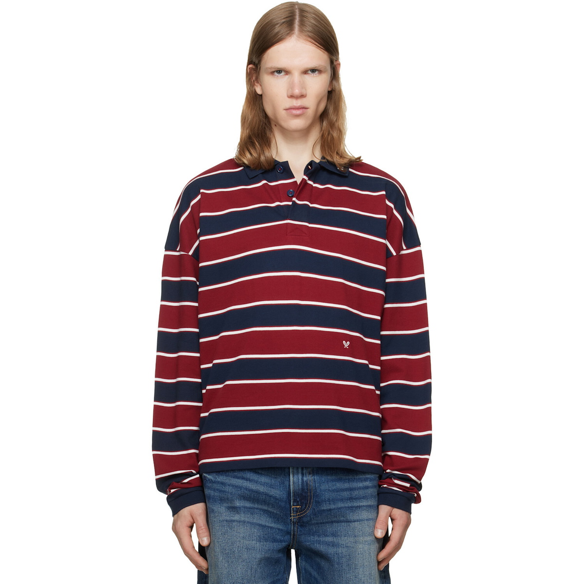 Rhude Red & Navy Fontaine Striped Long Sleeve Polo