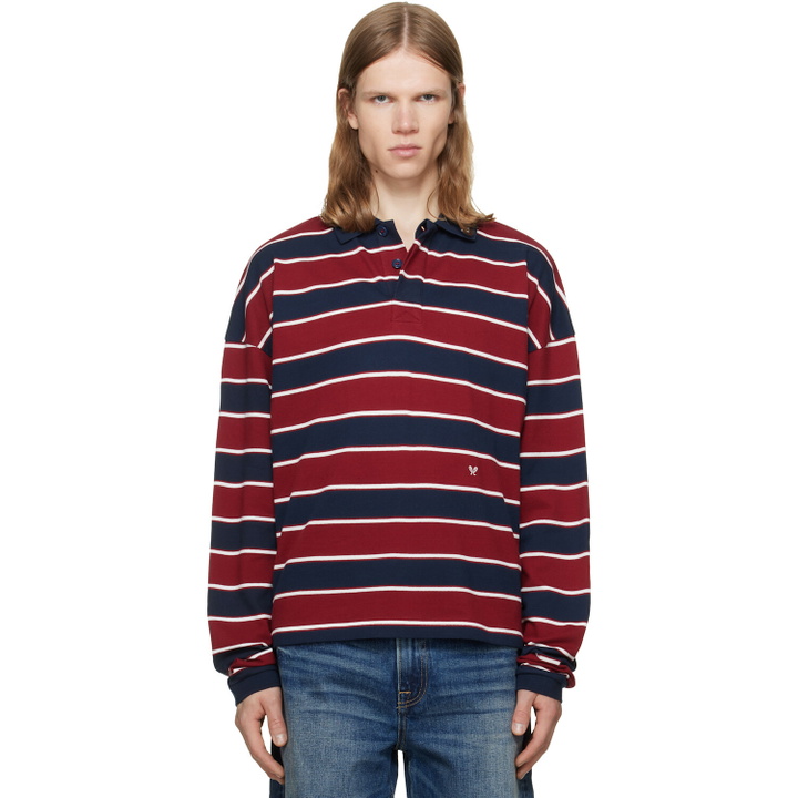Photo: Rhude Red & Navy Fontaine Striped Long Sleeve Polo