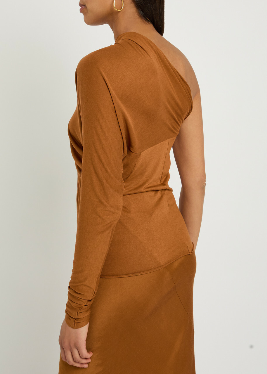 Rick Owens Lilies Diana One-sleeve Fine-knit top Tan