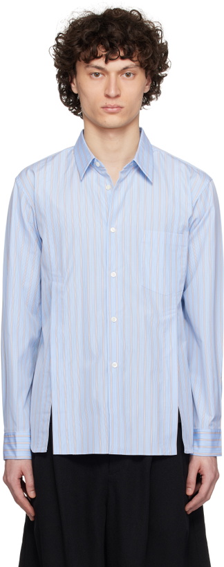 Photo: Comme des Garçons Homme Deux Blue Cotton Broad Stripe Shirt