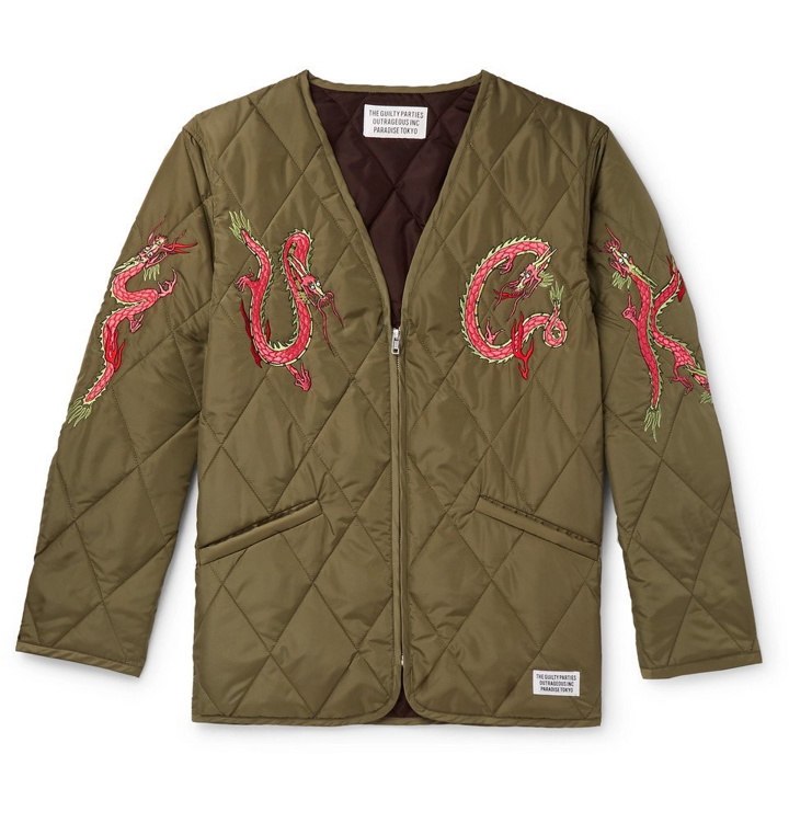 Photo: Wacko Maria - Embroidered Quilted Shell Jacket - Green