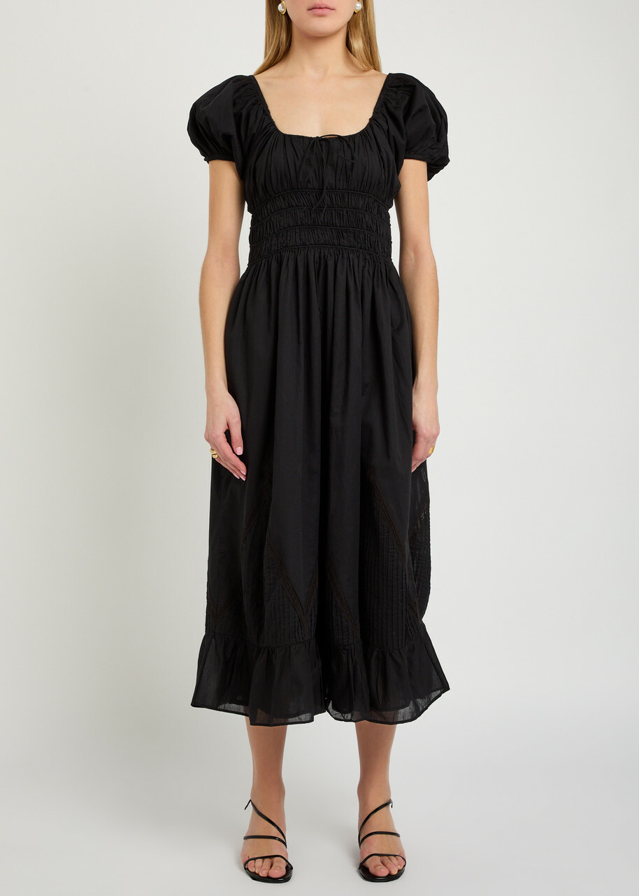 Faithfull The Brand Sunniva Panelled Cotton Midi Dress Black