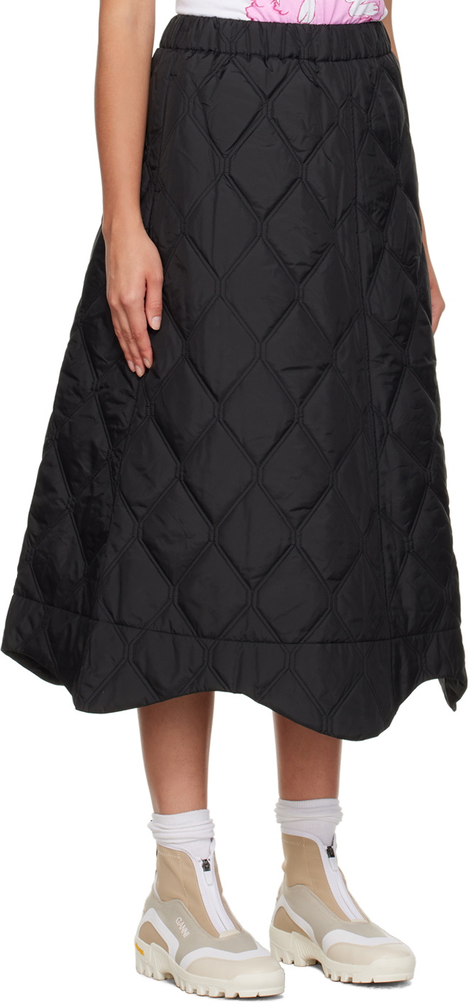 GANNI Black Quilted Midi Skirt