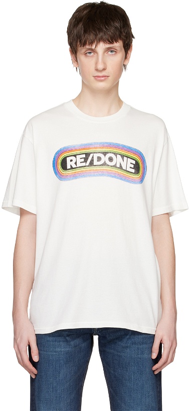 Photo: Re/Done Off-White Loose Rainbow T-Shirt