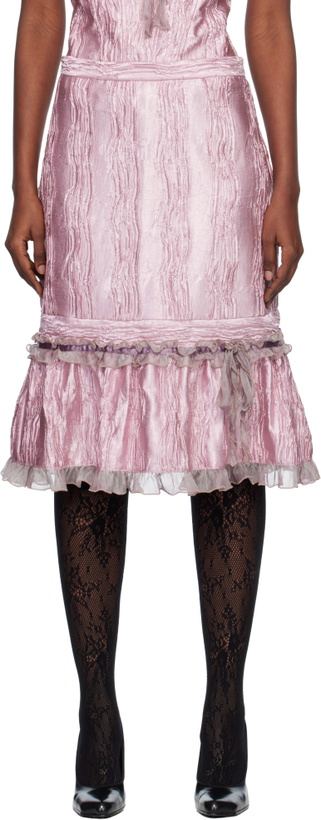 Photo: Anna Sui Pink Crushed Satin Ruffle Midi Skirt