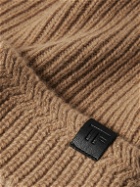 TOM FORD - Leather-Trimmed Ribbed Wool and Cashmere-Blend Beanie - Neutrals