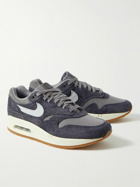 Nike - Air Max 1 Leather-Trimmed Suede and Canvas Sneakers - Gray