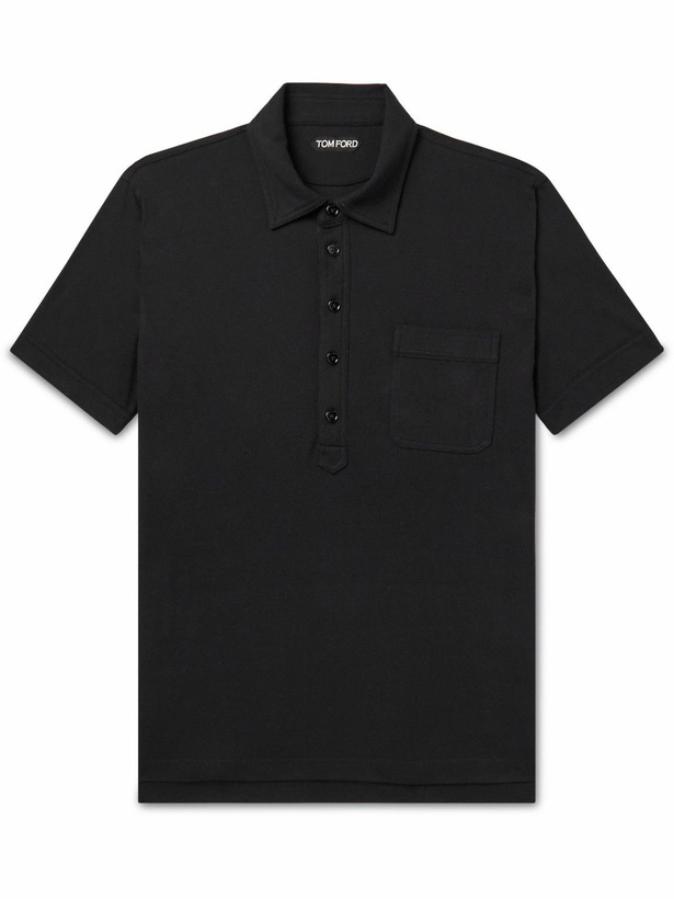 Photo: TOM FORD - Cotton and Silk-Blend Piqué Polo Shirt - Black