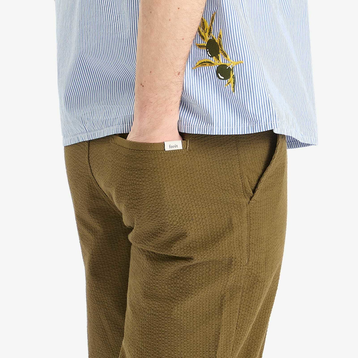 Foret Men's Calm Seersucker Trousers in Army