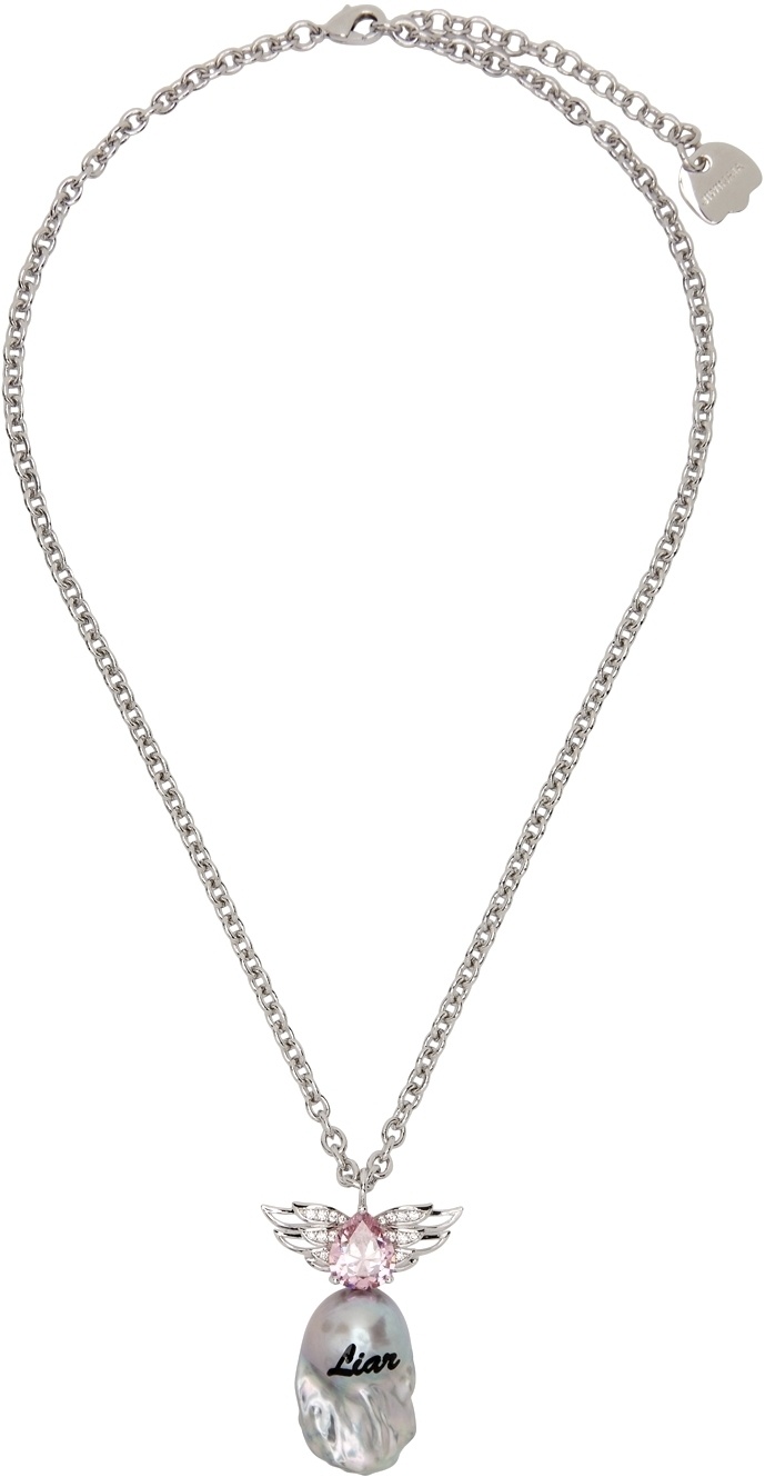 ssense exclusive silver and pink jiwinaia edition liar baroque pearl necklace